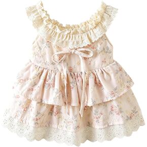 Newborn Baby Girl Floral Lace Romper Dress Vintage Boho Sleeveless Bodysuit Dress in Kuwait