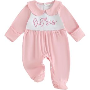Newborn Coming Home Outfit Footed Romper Baby Girl Fall Clothes | Long Sleeve Doll Collar Romper, for Going Home Outfit, Hospital Outfit, for Fall Winter Clothes, for Baby Girl 0-12 Month in Saudi Arabia