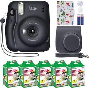 Fujifilm Instax Mini 11 Instant Camera Charcoal Gray + MiniMate Accessory Bundle & Compatible Custom Case + Fuji Instax Film Value Pack (50 Sheets) Flamingo Designer Photo Album in Kuwait