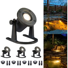 Gardenreet Brass Pond Light 12V - Low Voltage Underwater LED Fountain Lights, IP68 Waterproof Submersible Waterfall Lamp Wired, Outdoor Bronze for Swimming Pool Ponds MR16 Bulb Not Included(4 Pack) in Kuwait