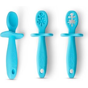 Growing Love Baby Spoons Set, Self Feeding 6 months, Pre-Spoon, Baby utensils, Toddler spoon, training spoon, cuchara bebe, blw, 100% silicone, Anti choke shield (pink) in Kuwait