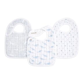 aden + anais 100% Cotton Muslin Snap Bib – Super Absorbent, Soft 3-Layer Baby Bib for Boys & Girls with Adjustable Snap-Closure for Teething, Eating, Drooling, 3-Pack, Oceanic in Kuwait