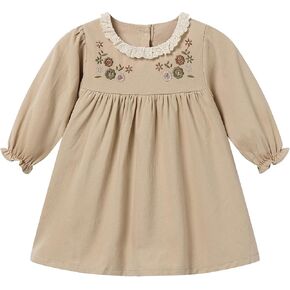 Baby Girls Floral Embroidery Dress Long Sleeve Cotton Dresses 6M-4T in Kuwait
