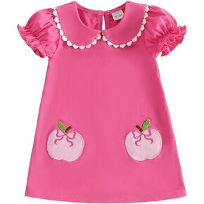 Toddler Girls Back to School Dress Apple Pencil Print Dress Short Sleeve Collared Summer First Day of School Outfits in Saudi Arabia
