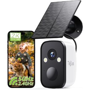 2K Solar Security Cameras Wireless Outdoor, 5G/2.4G Dual WiFi | Powered by Sun Rechargeable Battery Backup, Color Night Vision, PIR AI Motion Detection, 2 Way Talk, IP66, Works with Alexa in Kuwait