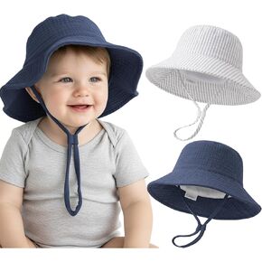 Konssy Muslin Baby Boy Sun Hat 2-Pack, Infant Sun Hat with Wide Brim, UPF 50+ Baby Beach Hat for 0-6 Months in Kuwait