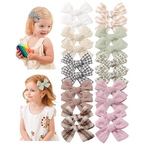 doboi 20PCS 3.6 Inches Baby Girls Linen Hair Bows Clips | 10 Colors Fully Lined Hair Barrettes Accessories for Babies Infant Toddlers Kids in Pairs in Saudi Arabia