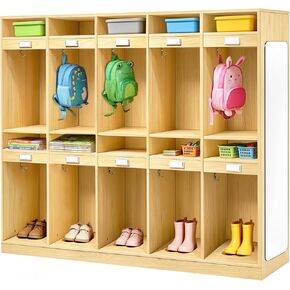 20-Section Classroom Coat Locker with 10 Cubbies for Preschool Coat and Backpack Storage, Daycare Cubbies with 10 Hooks, Mirror, Kindergarten Lockers for School, Nursery, Home in Kuwait