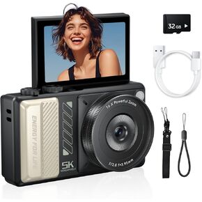 5K Digital Camera for Photography, 2026 Latest 80MP Autofocus WiFi Vlogging Camera for YouTube, 3'' 180° Flip Screen Compact Travel Camera for Beginners with 16X Zoom, 32GB TF Card, Flash (White) in Saudi Arabia