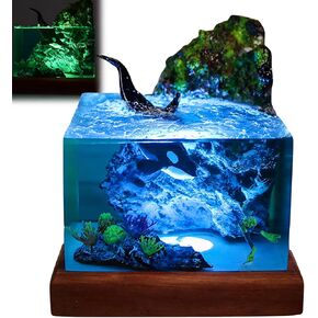 Handmade 3D Ocean Resin Lamp - USB-powered wooden base resin ocean night light, adjustable lamp, men's office decoration, living room and bedroom decoration, suitable for vacation (10*10*10cm) in Saudi Arabia
