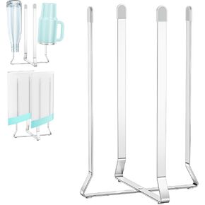 Bottle Drying Rack Reusable Drying Rack for Bottles Metal Foldable Water Bottle Dryer Holder Space Saving Cups Dryer Racks Kitchen Stand Holder for Plastic Bags, Bottles and Cups (Silver, 1PC) in Saudi Arabia