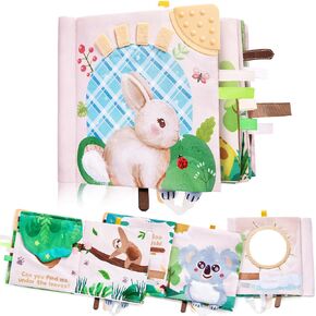 Yeeeasy Baby Soft Book with Teether & 3D Textured Tails, Touch and Feel Crinkle Sensory Toys for Newborns 0-6-12 Months, Montessori Stroller Toy for Boys Girls in Saudi Arabia