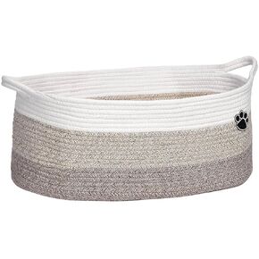 Optish Dog Toy Basket, 30L Toy Box and Bin for Dog Cat Storage, 19.7" X 11" X 7.9" Large Woven Rope Basket for Blanket Storage, Living Room, Bedroom, White & Brown in Kuwait