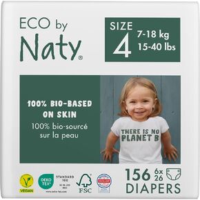 Eco by Naty Baby Diapers - Plant-Based Eco-Friendly Diapers, Great for Baby Sensitive Skin and Helps Prevent Leaking (Size 4, 88 Count) in Kuwait