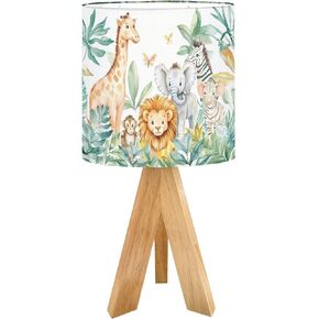 Cute Kids Bedside Desk Table Lamp Watercolor Jungle Animal Forest Lion Monkey Giraffe Zebra Lion Cub Children Nightstand Lamp, Tripod Small Night Lights Linen for Nursery Room Bedroom Dorm Decor in Kuwait