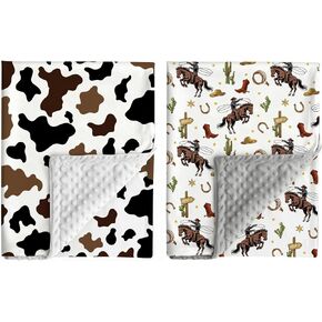 Jola's House 2 Pack Cowboy Baby Blanket Western Cowboy Gender Neutral Minky Blankets for Newborn Baby Girls or Boys Cowboy Nursery Toddler Double Layer Blanket with Dotted Backing (Western) in Saudi Arabia