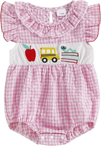 Baby Girl Back to School Outfit First Day of School Bubble Romper Summer Infant Girl Outfits Clothes in Kuwait