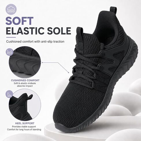 Women's Slip On Walking Shoes Lightweight Breathable Tennis Shoes, Comfortable Athletic Sneakers for Gym Travel Workout All Black in Kuwait