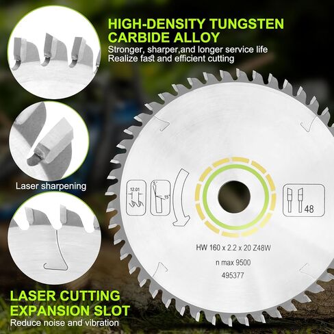 495377 for festool Track Saw Blade 160mm(6 1/4"), 2.2mm, 20mm, 48T, ATB | Fit for festool TS 55, TSC 55, ATF 55 E, HK 55, HKC 55 Track Saw Plunge Cut Saws, Replaces 491952, 2-Year Warranty in Kuwait