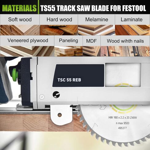 495377 for festool Track Saw Blade 160mm(6 1/4"), 2.2mm, 20mm, 48T, ATB | Fit for festool TS 55, TSC 55, ATF 55 E, HK 55, HKC 55 Track Saw Plunge Cut Saws, Replaces 491952, 2-Year Warranty in Kuwait