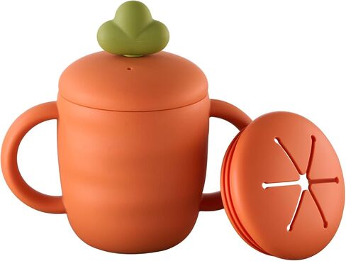 Silicone Baby Feeding Set, Carrot Design BLW Toddler Feeding Set with Suction Plate & Bowl, Bib, Fork & Spoon, 2-in-1 Straw and Snack Cup, BPA-Free Baby Tableware for Starting Solids in Kuwait