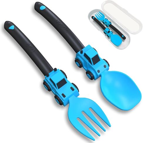 Deinyi Construction Toddler Utensils, Reusable Toddler Fork and Spoon | with Storage Case, Kids Utensils for 1 2 3 4 5 6 7 Year Old, Halloween Christmas Birthday Gifts, Yellow in Kuwait