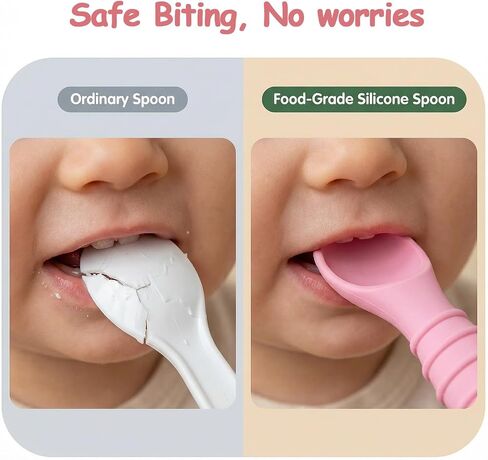 5 Pack Baby Spoons First Stage Feeding - Soft Silicone Self Feeding Training Utensils for Infant & Toddler - BPA Free BLW Weaning Supplies with Choke Guard - Dishwasher Safe Gentle on Gums in Kuwait