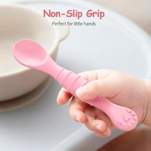 5 Pack Baby Spoons First Stage Feeding - Soft Silicone Self Feeding Training Utensils for Infant & Toddler - BPA Free BLW Weaning Supplies with Choke Guard - Dishwasher Safe Gentle on Gums in Kuwait