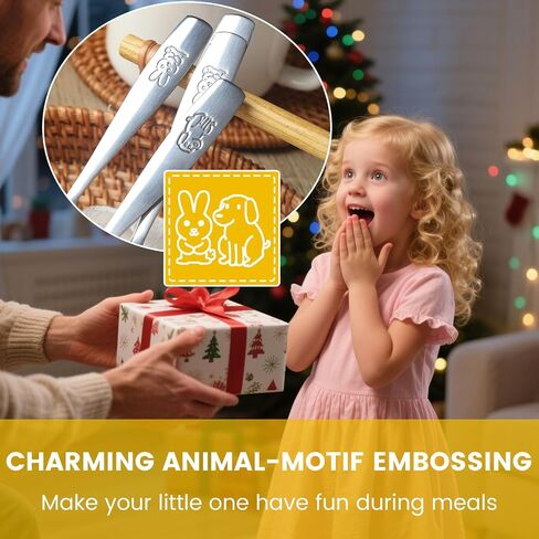 HANSGO 12PCS Toddler Utensils, Stainless Steel Kids Silverware, Safe Toddler Forks and Spoons, Mirror Polished, Dishwasher Safe, with Bunny & Puppy Motifs, Fun Stocking Stuffers for Kids in Kuwait