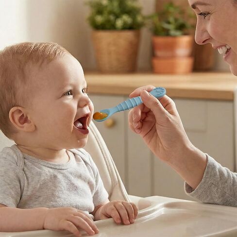 5 Pack Baby Spoons First Stage Feeding - Soft Silicone Self Feeding Training Utensils for Infant & Toddler - BPA Free BLW Weaning Supplies with Choke Guard - Dishwasher Safe Gentle on Gums in Kuwait