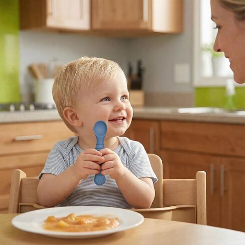 5 Pack Baby Spoons First Stage Feeding - Soft Silicone Self Feeding Training Utensils for Infant & Toddler - BPA Free BLW Weaning Supplies with Choke Guard - Dishwasher Safe Gentle on Gums in Kuwait
