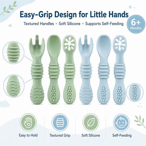PandaEar 6 Pack Baby Silicone Spoons, Baby Led Weaning Utensils 6-12 Months | 6-Pack Silicone Baby Spoons for Self-Feeding, Gentle on Gums, Ideal for Baby-Led Weaning 6-12 Months. in Kuwait