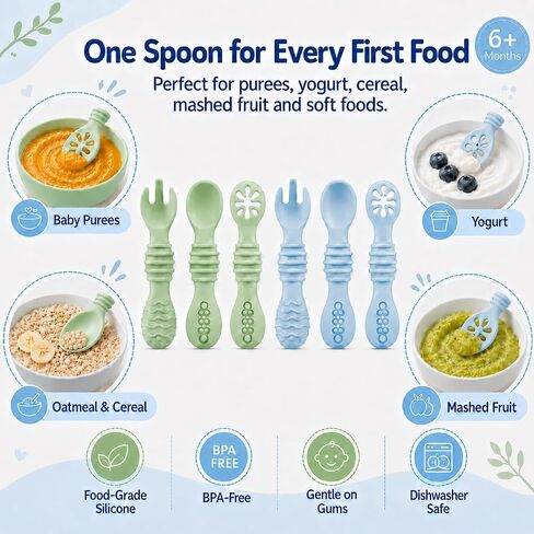 PandaEar 6 Pack Baby Silicone Spoons, Baby Led Weaning Utensils 6-12 Months | 6-Pack Silicone Baby Spoons for Self-Feeding, Gentle on Gums, Ideal for Baby-Led Weaning 6-12 Months. in Kuwait