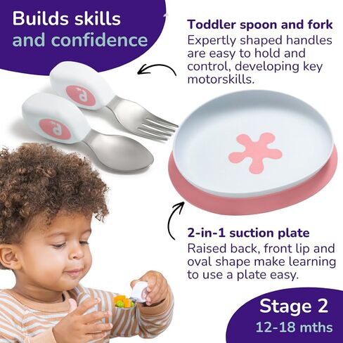 doddl Baby Led Weaning Set | 9-Piece Development Kit | Baby to Toddler Mealtime Set | 2-in-1 Suction Bowl & Plate, Award-Winning Cutlery, Travel Cases | Self-Feeding from 6 Months to 5+ (Dusky Rose) in Kuwait