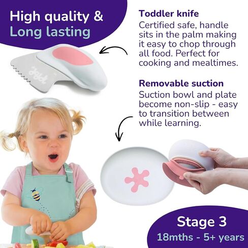 doddl Baby Led Weaning Set | 9-Piece Development Kit | Baby to Toddler Mealtime Set | 2-in-1 Suction Bowl & Plate, Award-Winning Cutlery, Travel Cases | Self-Feeding from 6 Months to 5+ (Dusky Rose) in Kuwait