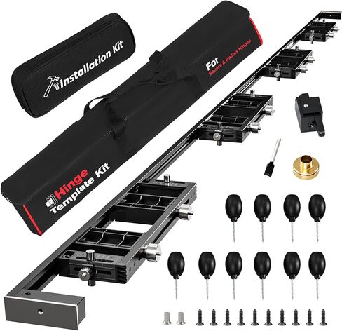 Door Hinge Template Kit, Portable Single Jig Provided, Quickly and Precisely Recess Square & Radius Hinges in Door and Frame, Full Flexibility for Hinge Size, Shape and Positioning (Black) in Kuwait