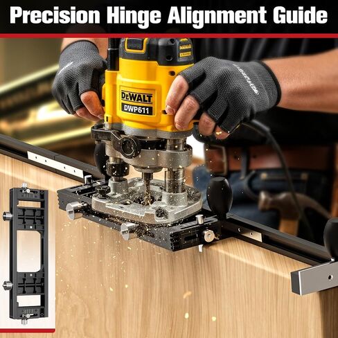 Door Hinge Template Kit, Portable Single Jig Provided, Quickly and Precisely Recess Square & Radius Hinges in Door and Frame, Full Flexibility for Hinge Size, Shape and Positioning (Black) in Kuwait