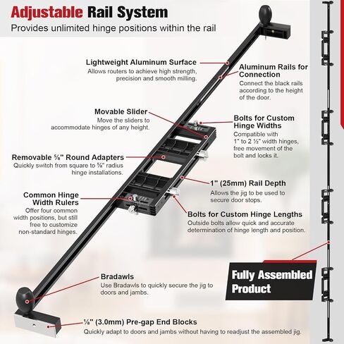 Door Hinge Template Kit, Portable Single Jig Provided, Quickly and Precisely Recess Square & Radius Hinges in Door and Frame, Full Flexibility for Hinge Size, Shape and Positioning (Black) in Kuwait