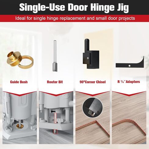 Door Hinge Template Kit, Portable Single Jig Provided, Quickly and Precisely Recess Square & Radius Hinges in Door and Frame, Full Flexibility for Hinge Size, Shape and Positioning (Black) in Kuwait