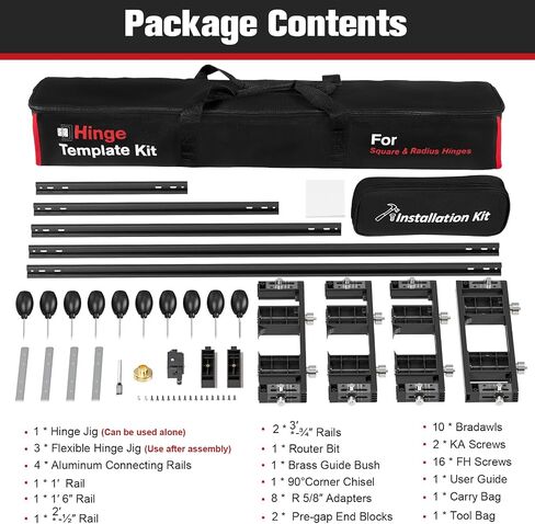 Door Hinge Template Kit, Portable Single Jig Provided, Quickly and Precisely Recess Square & Radius Hinges in Door and Frame, Full Flexibility for Hinge Size, Shape and Positioning (Black) in Kuwait