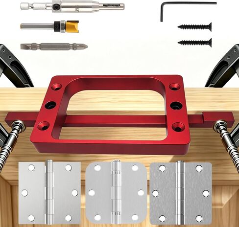 3-1/2" Door Hinge Jig for Router | Aluminum Alloy Mortise Template | Fits 1/4" & 5/8" Radius & Square Corner Hinges | Error-Free Installation Tool for Interior & Exterior Doors in Kuwait