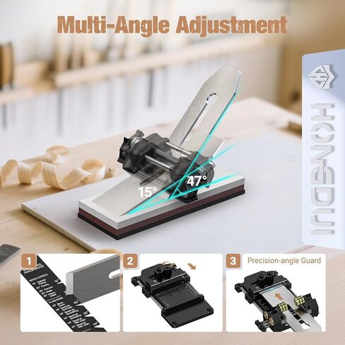 HONGDUI HD34 Chisel Sharpening Jig Honing Guide for 0.1"-3.2" Chisel Planes | 15°-47°Adjustable Auto-Lock Angle Fixture & Gauge, Ultra Straight Roller, Ergonomic Design, Precision and Fast Sharpening in Kuwait