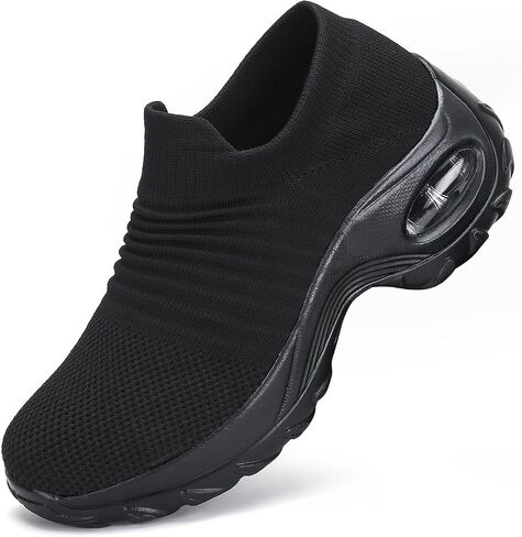 Mishansha Women's Slip On Walking Shoes Mesh Upper Sneakers Black | Arch Support Non Slip Work Shoes Lightweight Breathable for Long Standing Nursing Running Plantar Fasciitis Orthopedic in Saudi Arabia