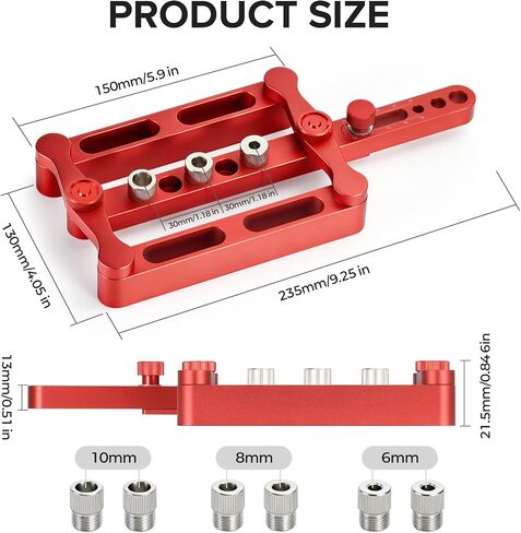 Self Centering Dowel Jig Kit, 6/8/10mm Woodworking Dowel Jig | Dowel Hole Locator with Steel Bushings, Adjustable Tool for Furniture, Cabinets, and Joinery Projects in Kuwait