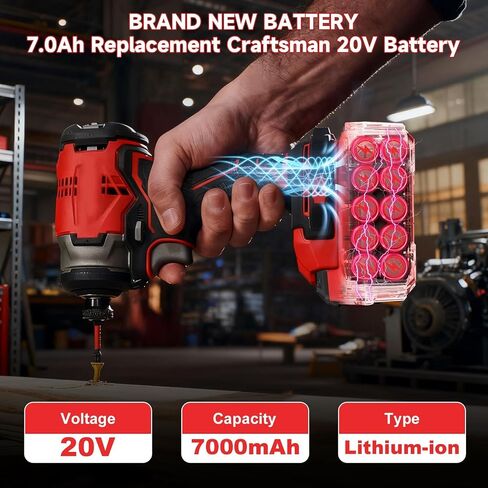 Nonbliep 2Pack 7.0Ah V20 Replacement for Craftsman 20V Battery Compatible with Craftsman 20 Volt MAX Battery CMCB202 CMCB205 CMCB206 CMCB204 CMCB201 Cordless Tools & Chargers CMCB104 CMCB124 in Kuwait