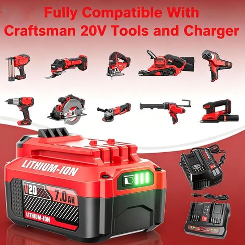 Nonbliep 2Pack 7.0Ah V20 Replacement for Craftsman 20V Battery Compatible with Craftsman 20 Volt MAX Battery CMCB202 CMCB205 CMCB206 CMCB204 CMCB201 Cordless Tools & Chargers CMCB104 CMCB124 in Kuwait