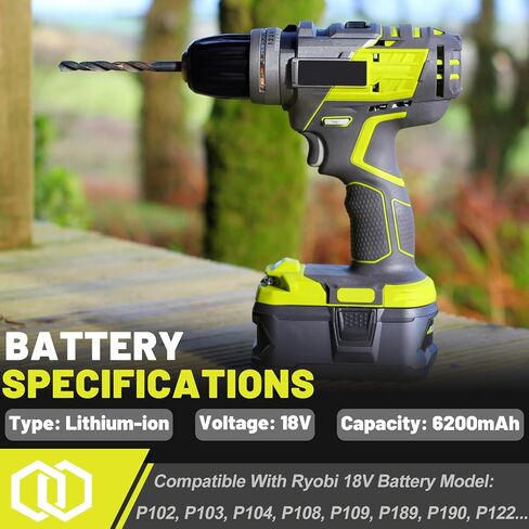 2 Packs High Capacity Replacement for Ryobi 18v Battery | P108 P104 P105 P102 P103 P122 P109 Li-Ion Compatible with Ryobi 18V ONE+ System Cordless Power Tools and Charger in Kuwait