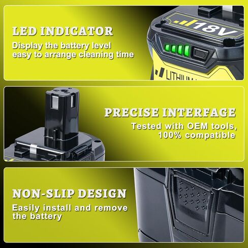 2 Packs High Capacity Replacement for Ryobi 18v Battery | P108 P104 P105 P102 P103 P122 P109 Li-Ion Compatible with Ryobi 18V ONE+ System Cordless Power Tools and Charger in Kuwait