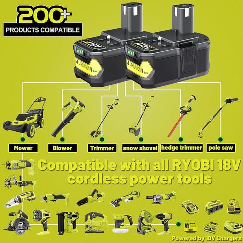 2 Packs High Capacity Replacement for Ryobi 18v Battery | P108 P104 P105 P102 P103 P122 P109 Li-Ion Compatible with Ryobi 18V ONE+ System Cordless Power Tools and Charger in Saudi Arabia