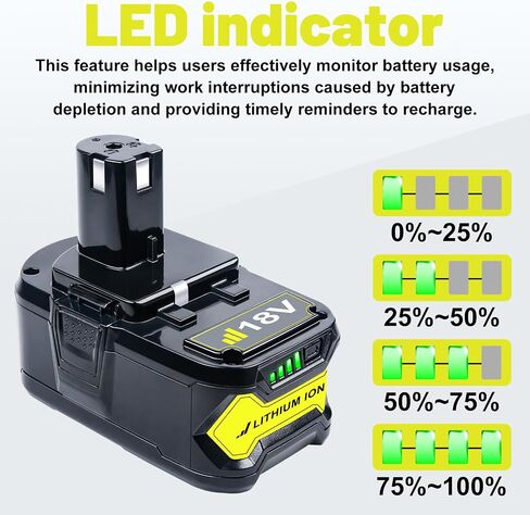 2 Packs High Capacity Replacement for Ryobi 18v Battery | P108 P104 P105 P102 P103 P122 P109 Li-Ion Compatible with Ryobi 18V ONE+ System Cordless Power Tools and Charger in Kuwait